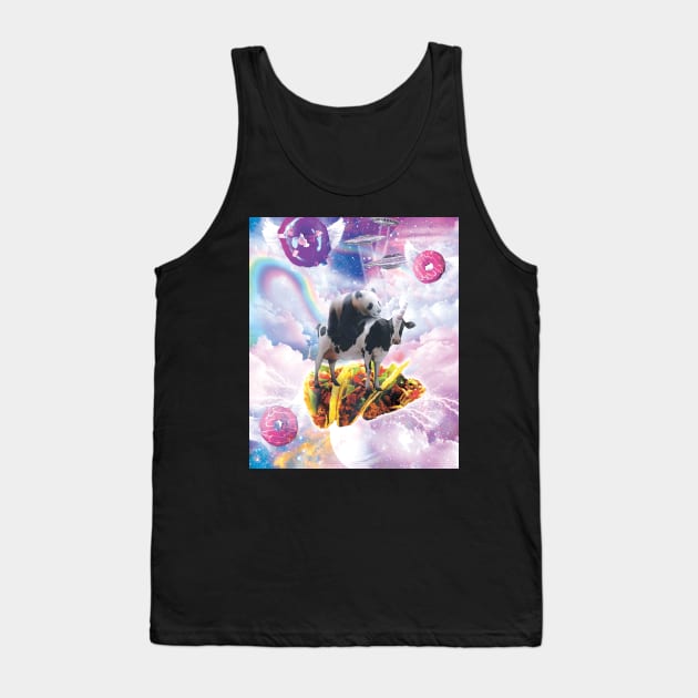 Space Panda Riding Cow Unicorn - Taco & Donut Tank Top by Random Galaxy